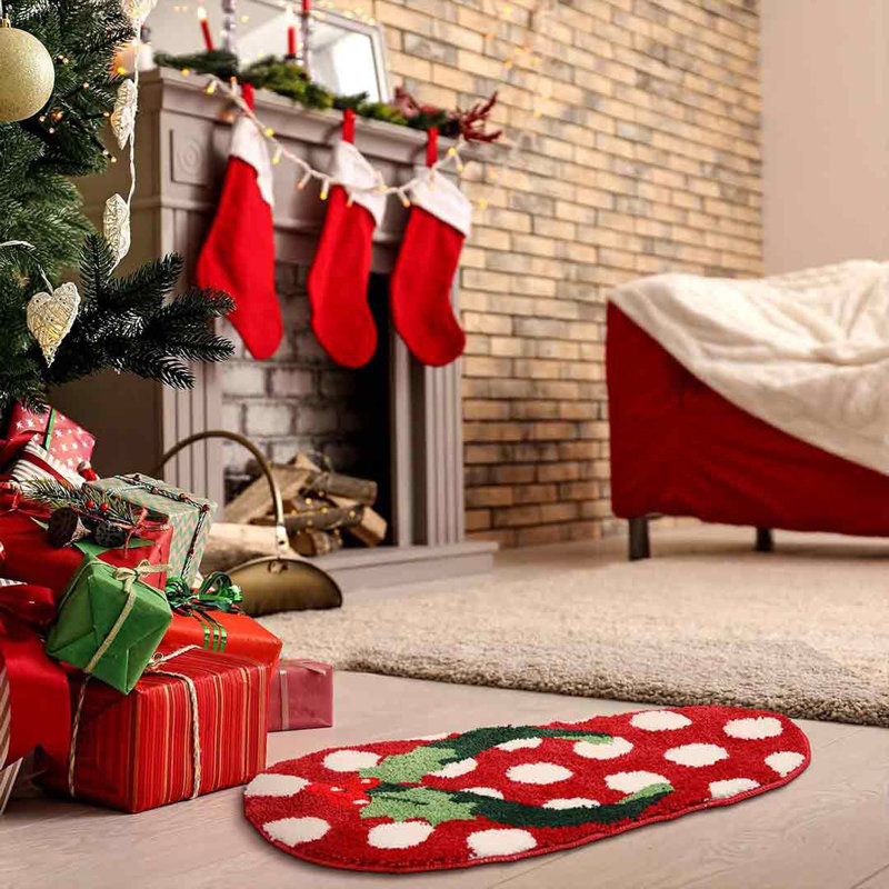 TELOVIN Christmas Bathroom Rug Cute Christmas Door Mat Bath Mat Flip Flop Shape Shower Mat Christmas Bathroom Decoration Wayfair